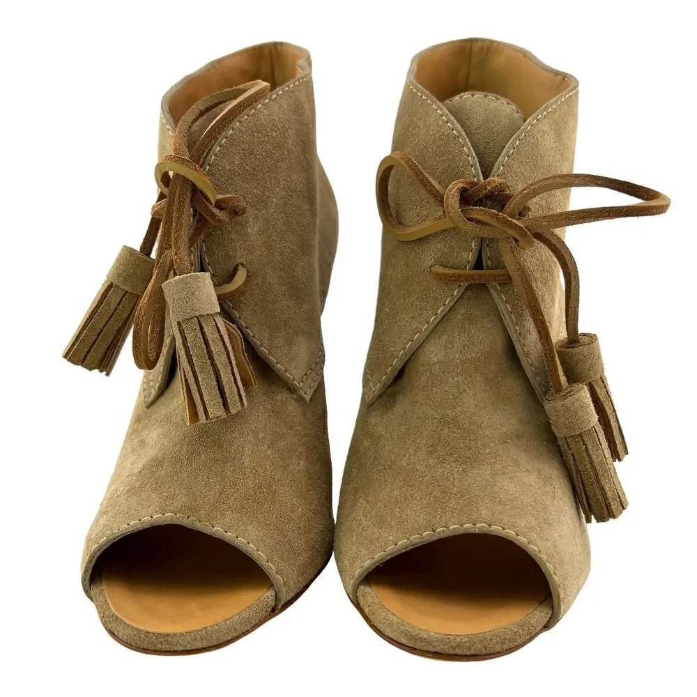 New Dsquared2 Women US 9 Boots Suede Leather Peep Toe Wedge Heel Lace-Up Shoes - Picture 6 of 16